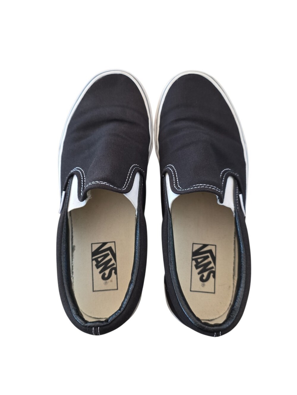 Vans, Classic Slip On Shoes, Durable Canvas Upper, White Rubber Waffle Soles, M